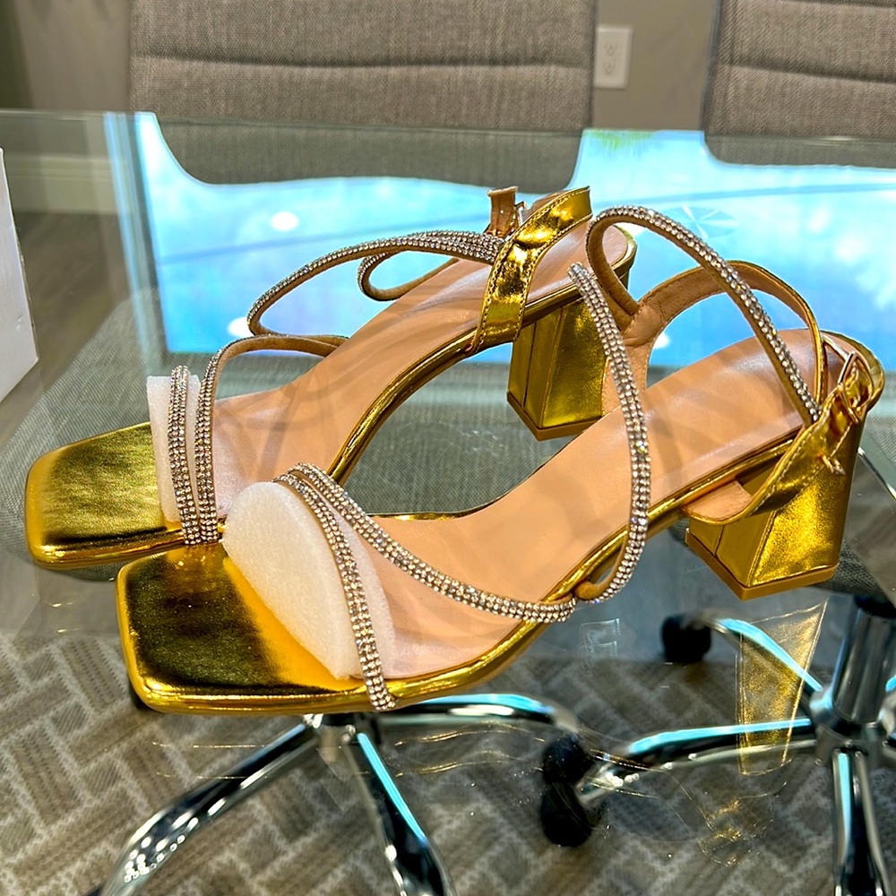SHEIN gold rhinestone sandals heels